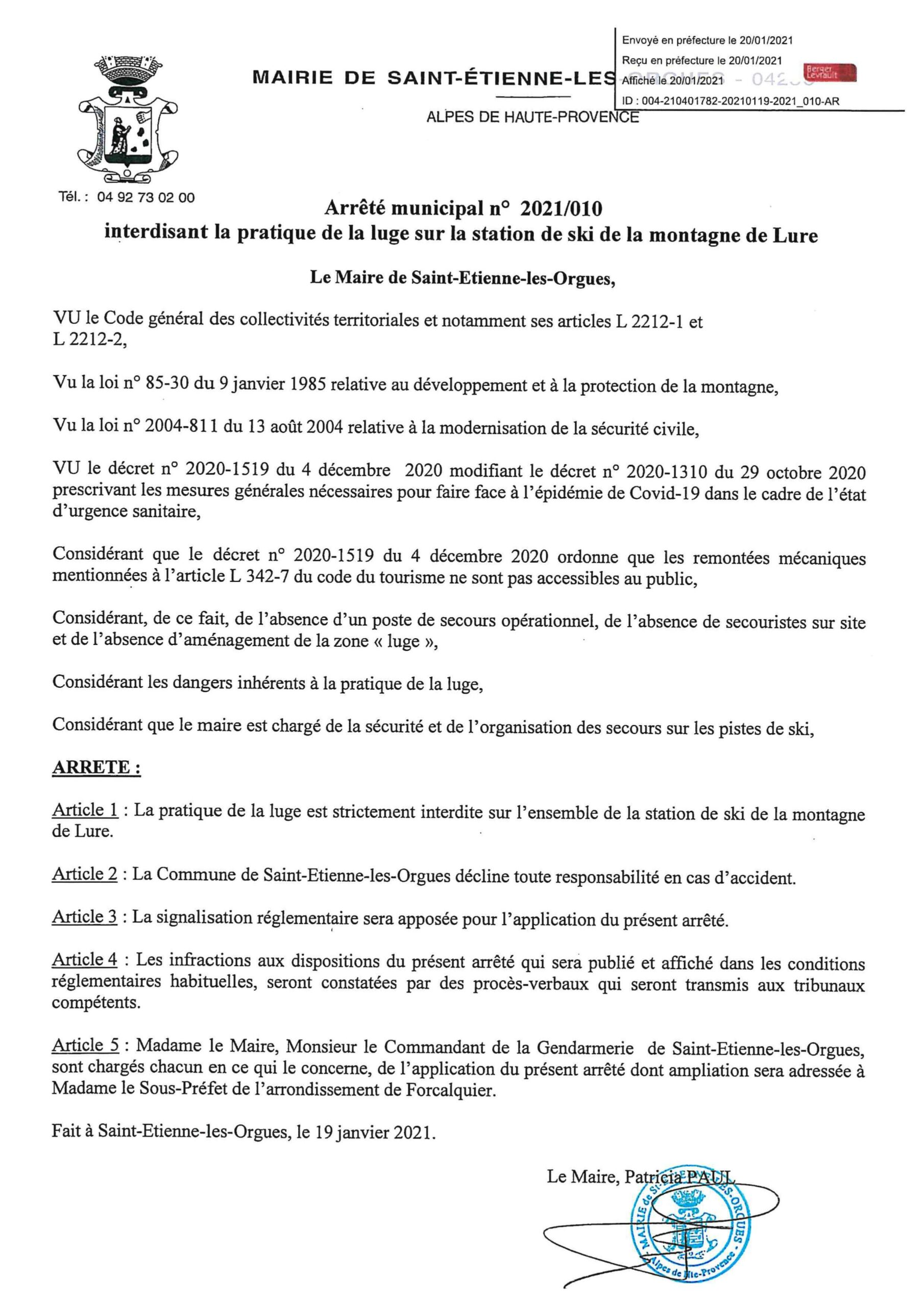 arrêté luge